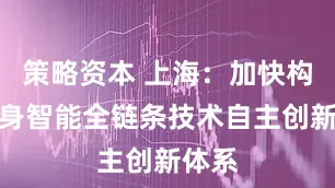 策略资本 上海：加快构建具身智能全链条技术自主创新体系